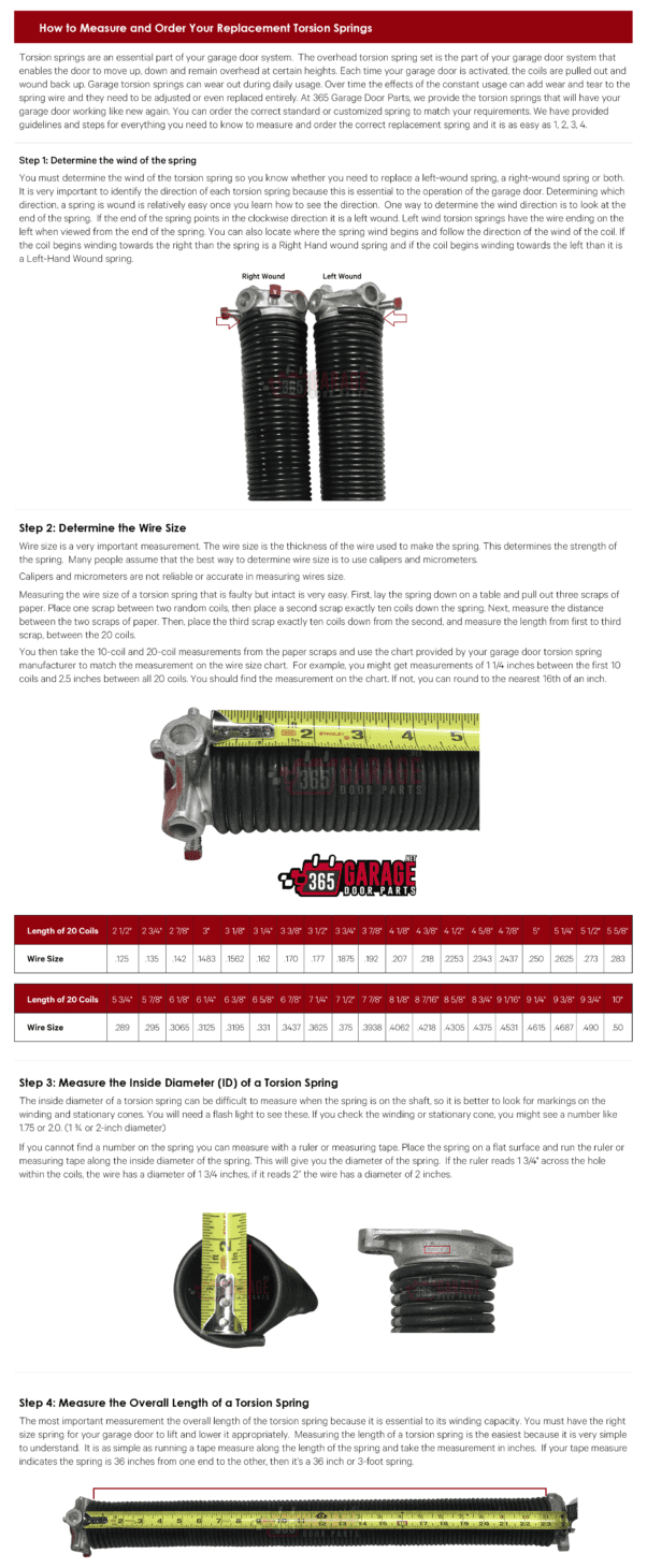 Garage Door Torsion Spring Chart